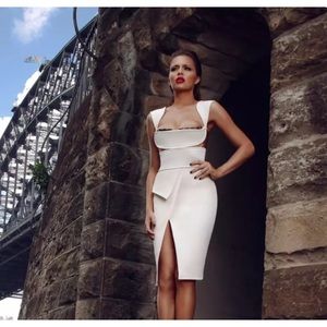 Galanni White Avarati Bustier Bodycon Peplum Dress